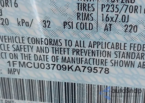 2009 Ford Escape Xlt from USA, damaged, VIN 1FMCU03709KA79578